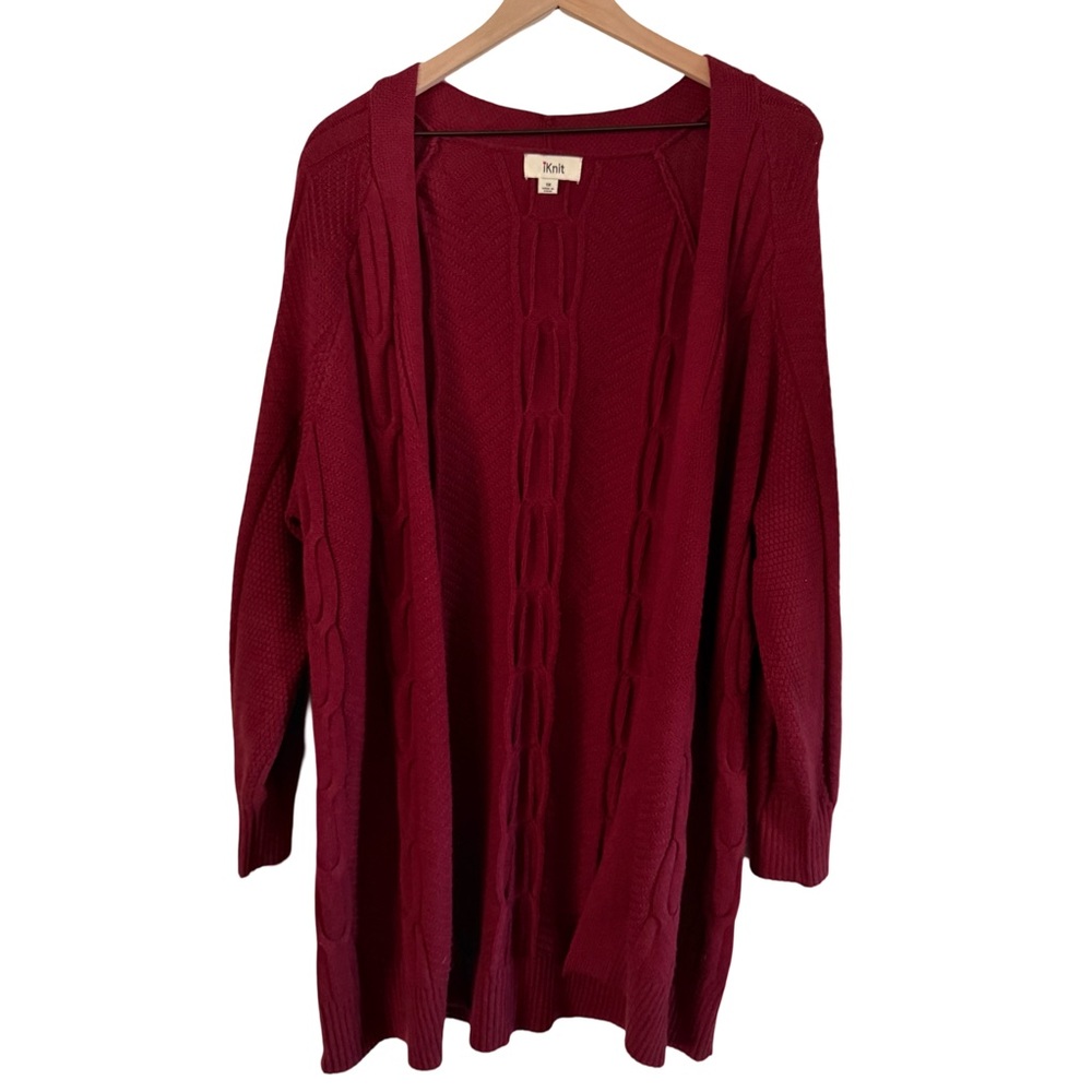 NWT‎ Burgundy Cable Knit Open Front Cardigan – Size 1X - Picture 3 of 5